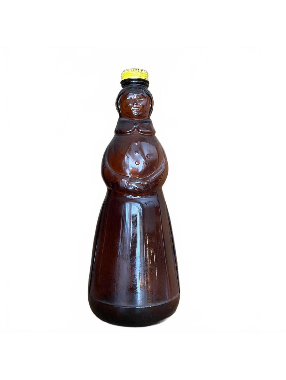 Vintage Mrs. Butterworth Amber Glass Bottle With Original Yellow Cap